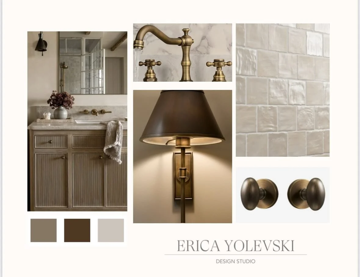 ✨ Bathroom Mood Board Reveal ✨
For this project, my clients asked for something timeless&hellip; and I couldn&rsquo;t resist adding a touch of drama to their classic, neutral vision. 🤎🤍

This mood board brings together soft stone textures, warm neu