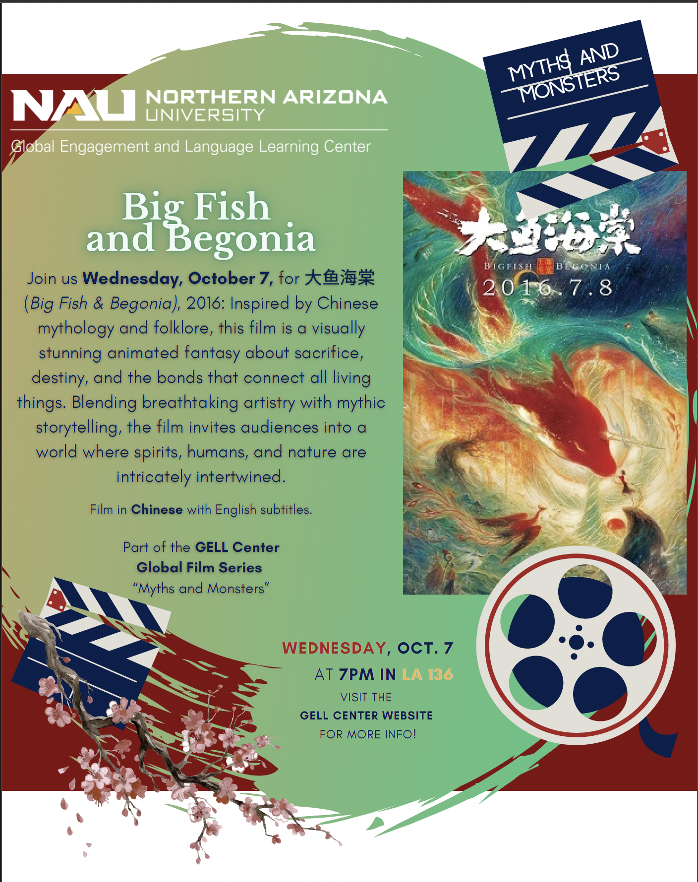 Join us Wednesday, October 7, at 7 PM in the Liberal Arts Building Room 136or 大鱼海棠 (Big Fish & Begonia), 2016: Inspired by Chinese mythology and folklore,