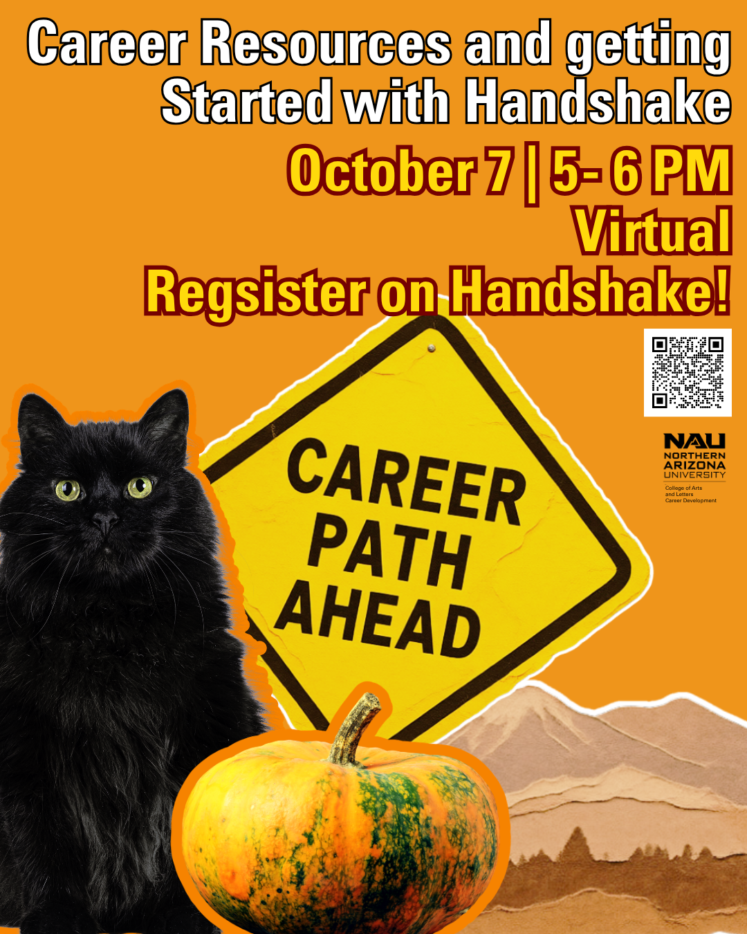 text replicated below - career sign with black cat and pumpkin