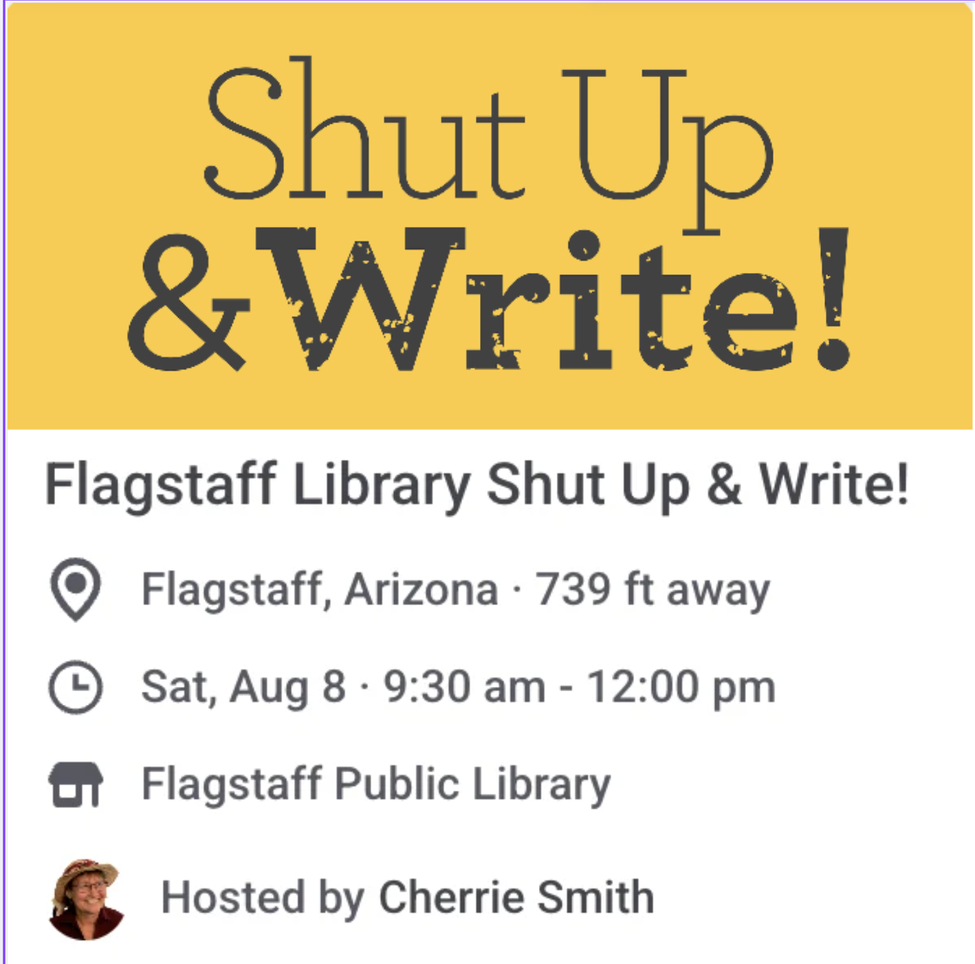 Shut Up and rite Flagstaff Edition Flagstaff Downtown Library Select Saturdays at 9:30 AM - Click for details
