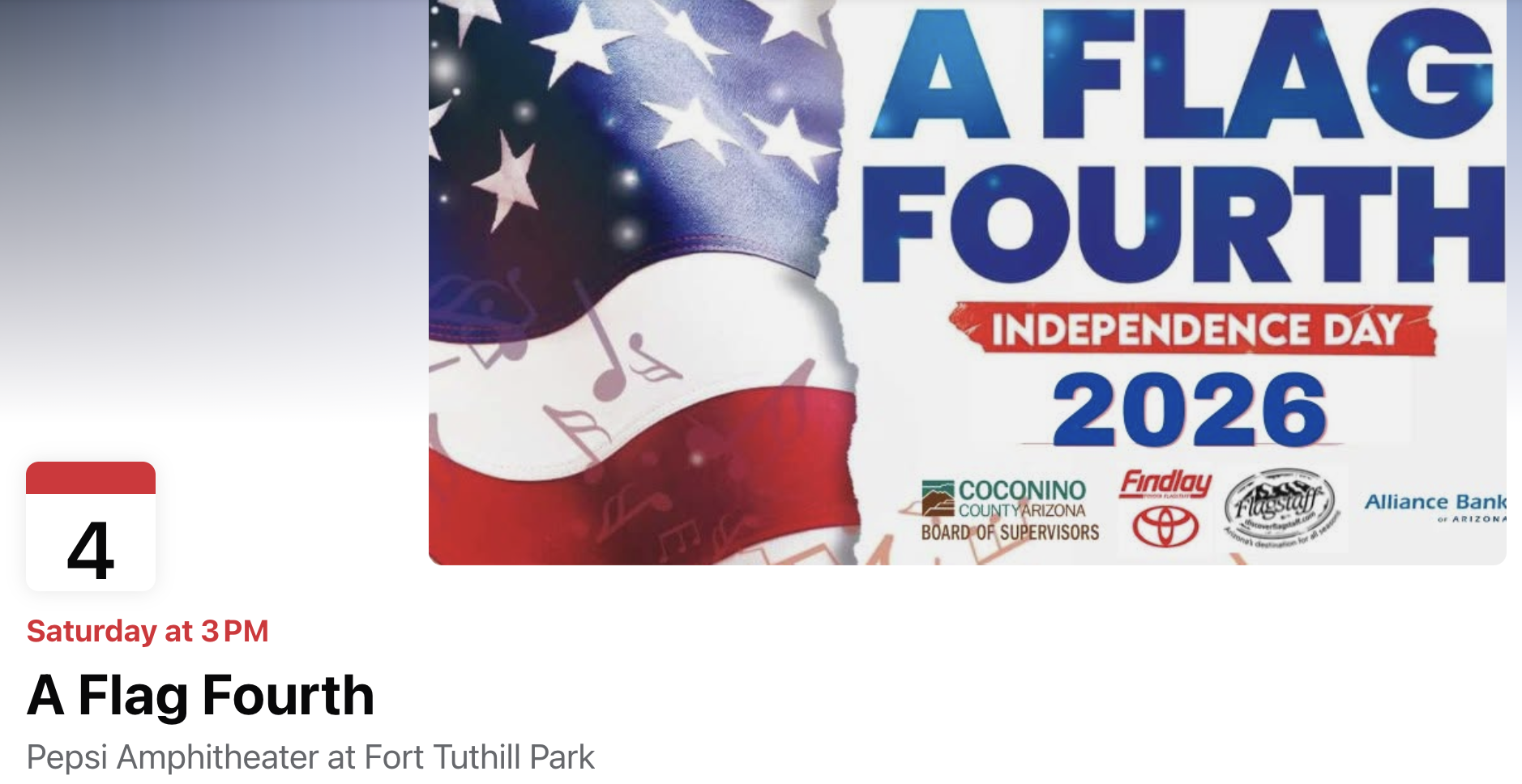 A Flag Fourth with Flagstaff Symphony at the Pepsi Amphitheatre in Fort Tuthill - free, Saturday July 4 3 PM