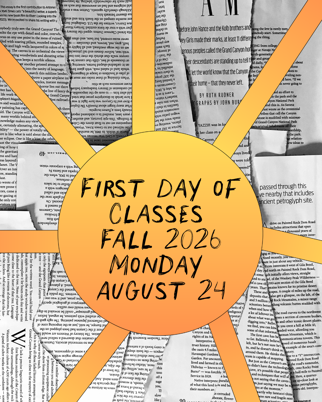 First Day of Classes Fall 2026: Monday August 24
