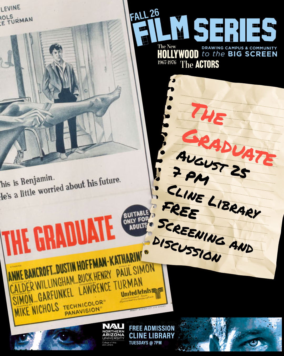 CAL Film Series The graduate - vintage movie poster -  all text duplicated to right