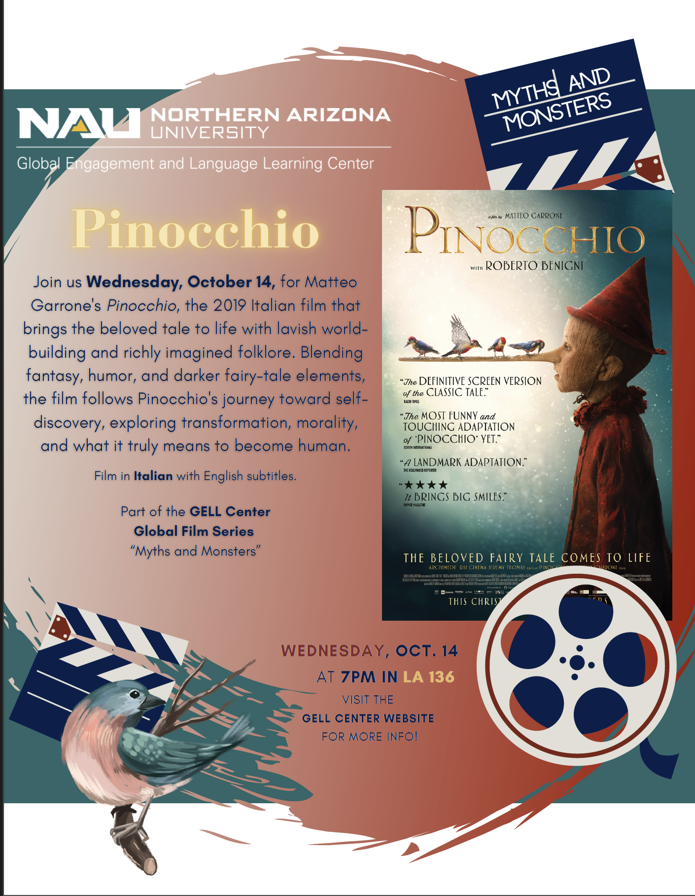 Join us Wednesday, October 14, at 7 PM in Liberal Arts room 136 for Matteo Garrone's Pinocchio