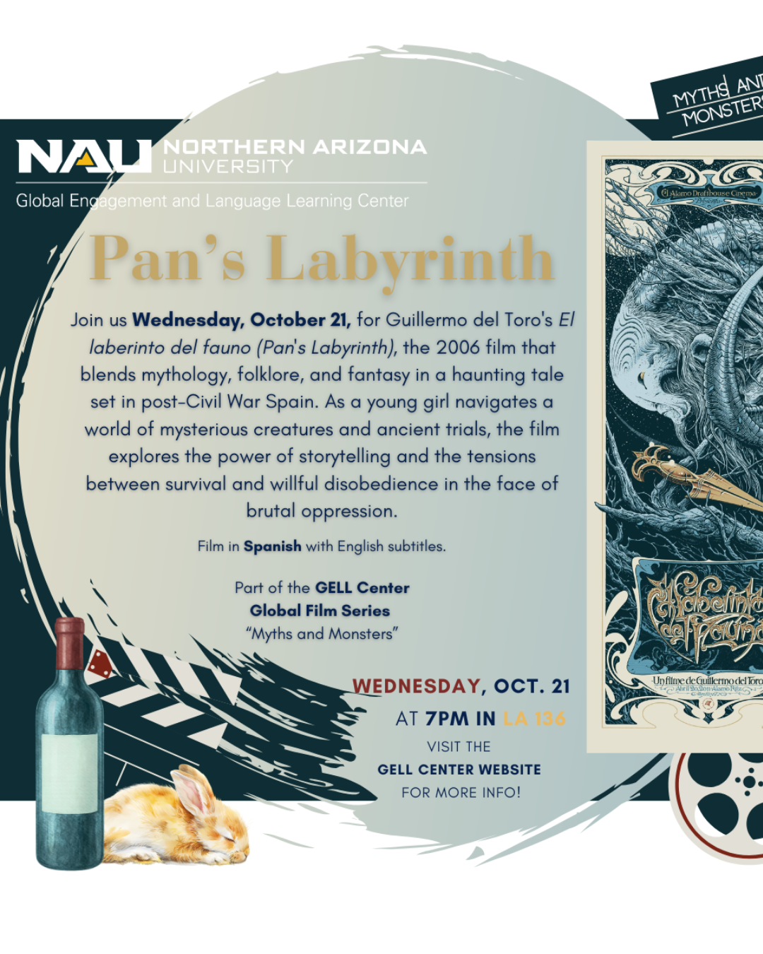 Join us Wednesday, October 21, at 7 PM in LA Room 136 for Guillermo del Toro's Pan's Labyrinth
