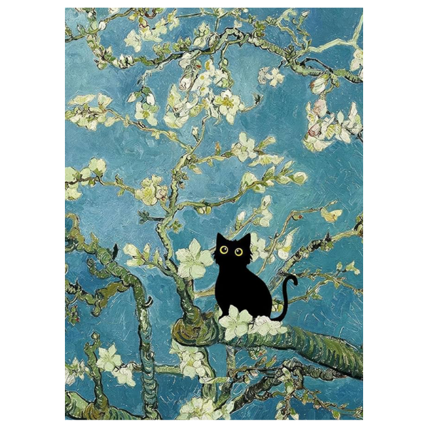 BLOSSOMS & CAT ART PRINT