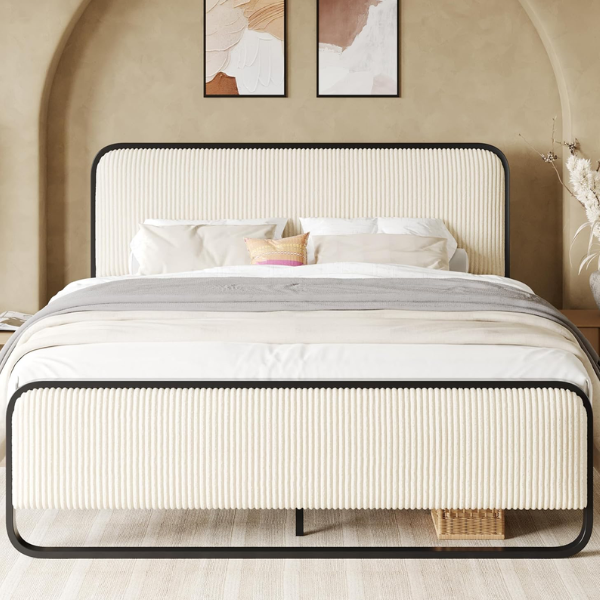 CREAM CORDUROY BED FRAME