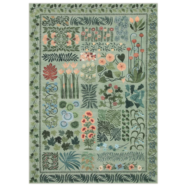 GREEN FLORAL BOHO AREA RUG