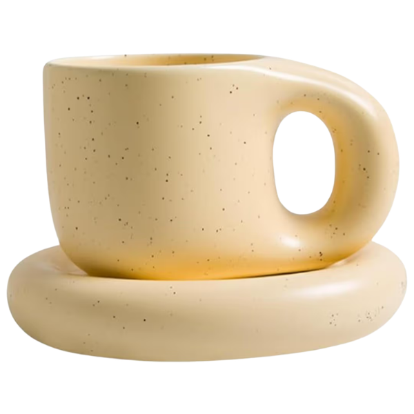 BEIGE LAVENDER MUG & SAUCER SET