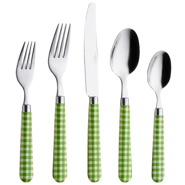 GREEN CHECKERED SILVERWARE SET