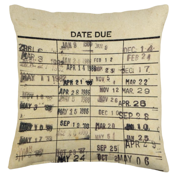 LIBRARY DUE DATE STAMP PILLOW