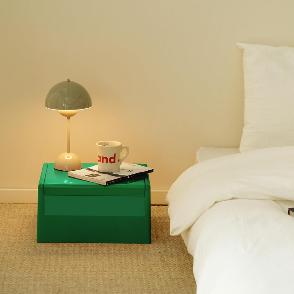 GREEN BEDSIDE STORAGE TABLE