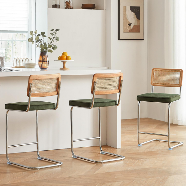 RETRO GREEN RATTAN BARSTOOLS