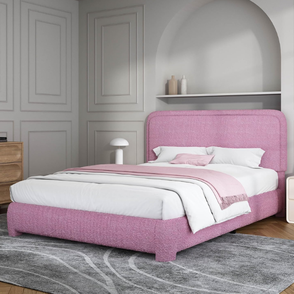 PINK BOUCLE BED FRAME