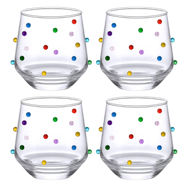 COLORFUL DOT STEMLESS WINE GLASSES