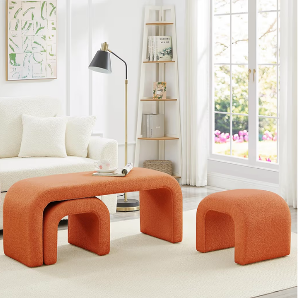 ORANGE BENCH & OTTOMAN SET