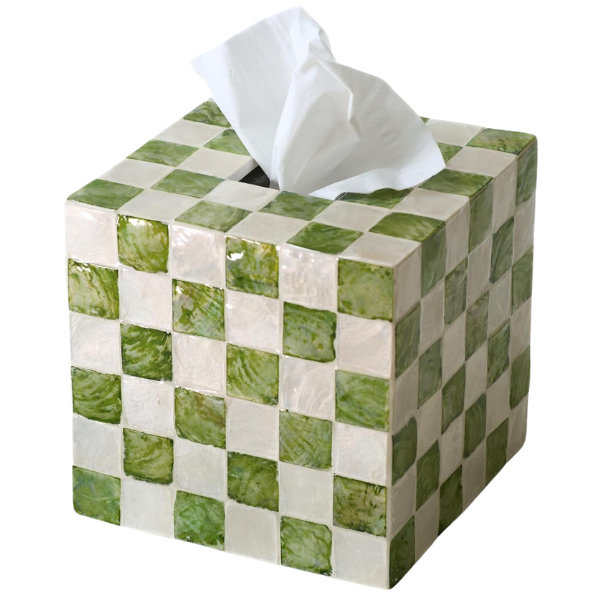 WHITE & GREEN TILE TISSUE BOX COVER