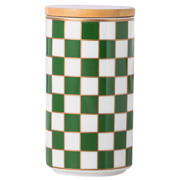 WHITE & GREEN CHECKERED CANISTER