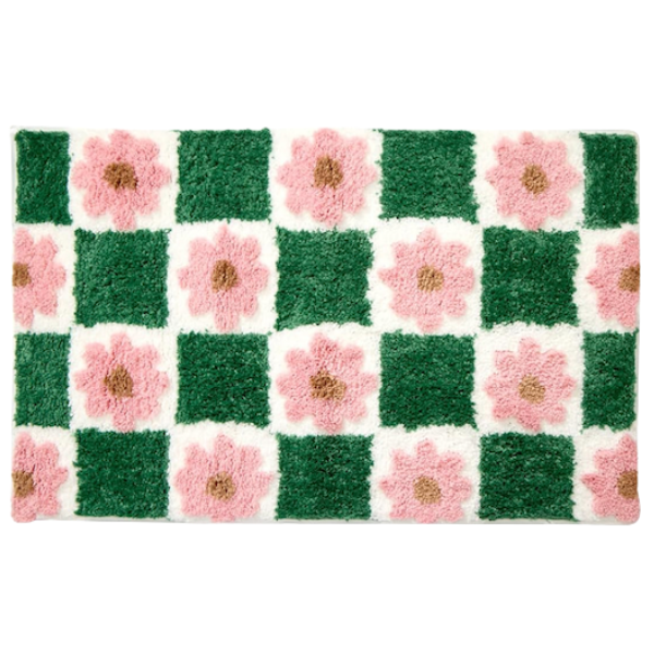 GREEN & PINK FLOWER BATH MAT