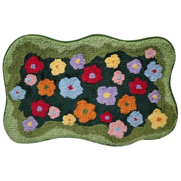 MULTICOLOR FLOWERS & MOSS BATH MAT