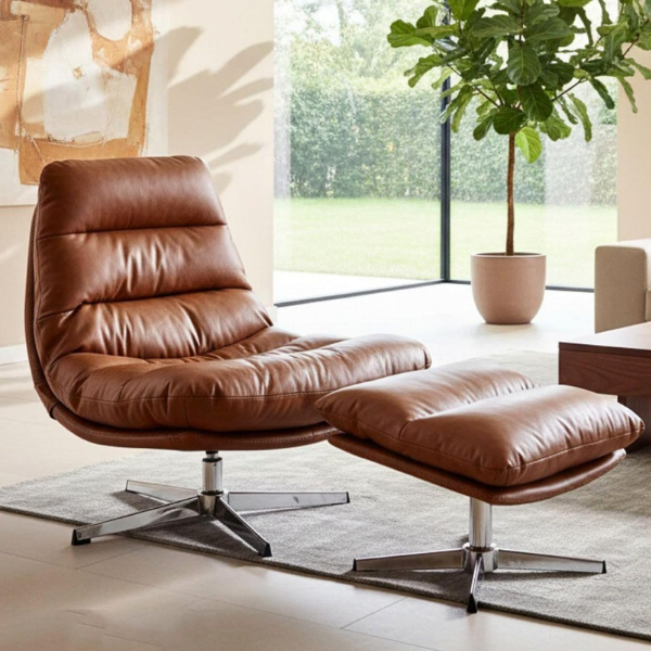 LEATHER CHAIR & OTTOMAN SET