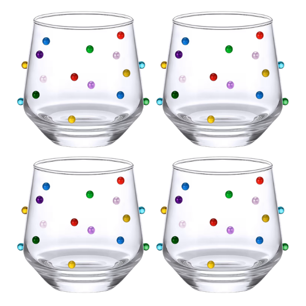 COLORFUL DOT STEMLESS WINE GLASSES