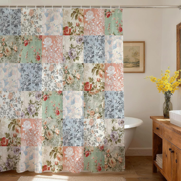 FLORAL PATCHWORK SHOWER CURTAIN