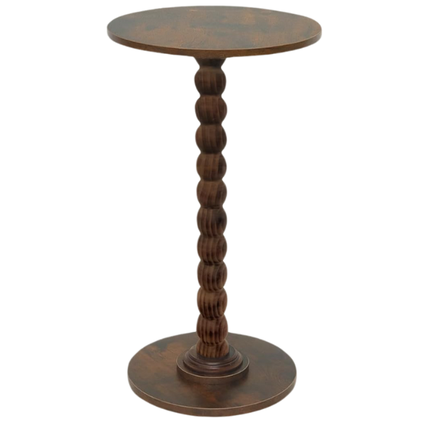 BROWN WOOD BUBBLE STEM END TABLE
