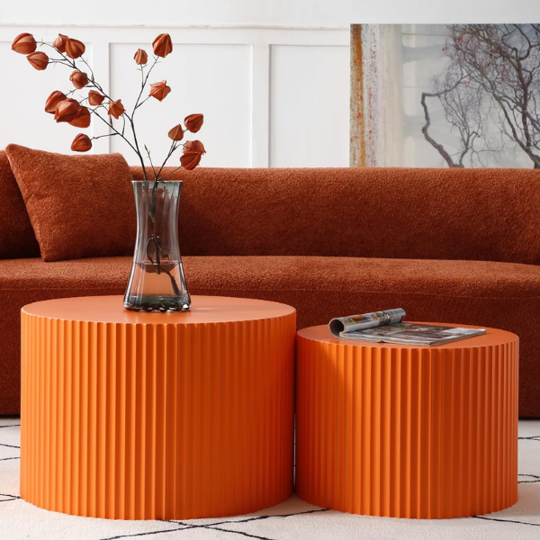 ROUND ORANGE COFFEE TABLE SET