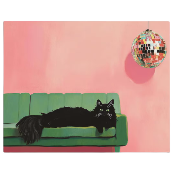 CAT & DISCO BALL ART PRINT