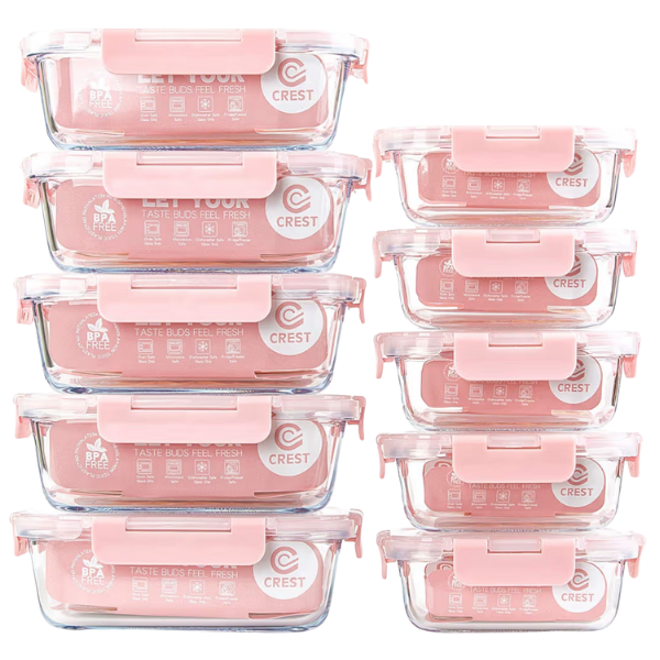 LIGHT PINK GLASS FOOD STORAGE CONTAINERS