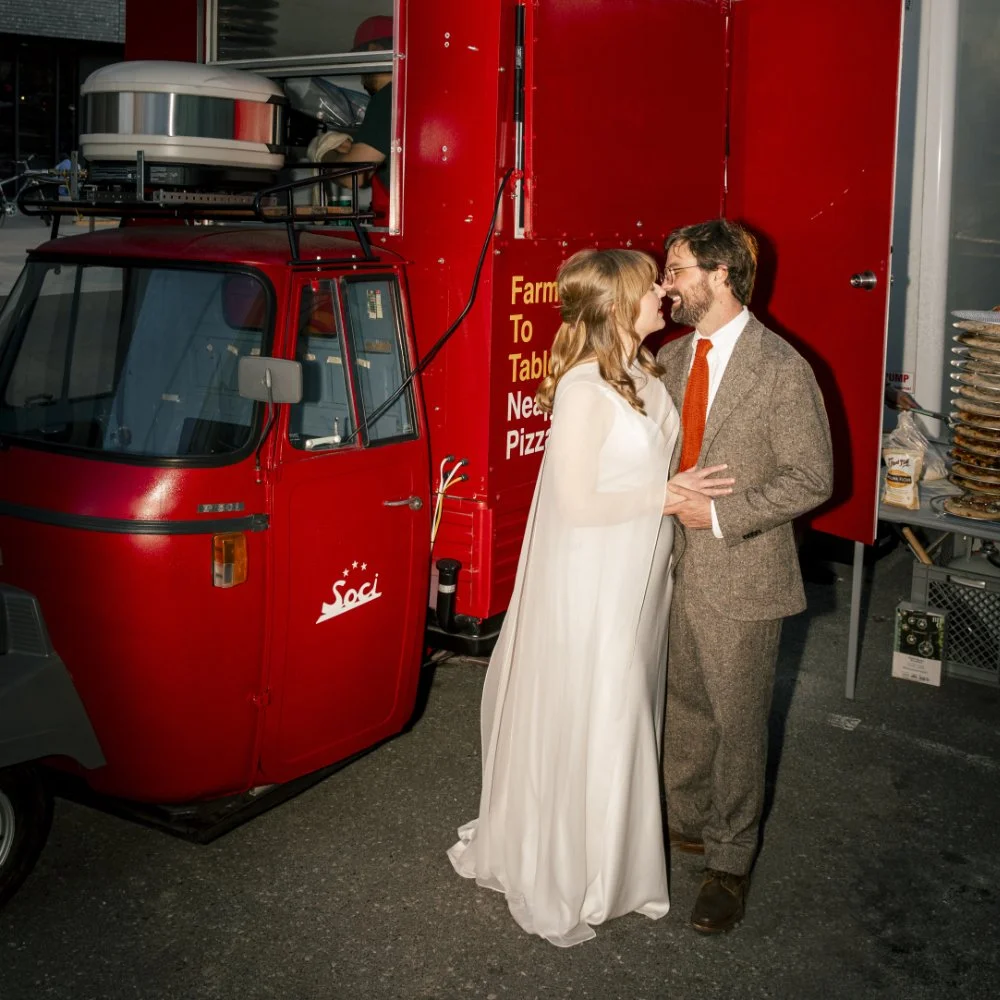 Soci pizza truck with bride and groom in Carrboro, NC.