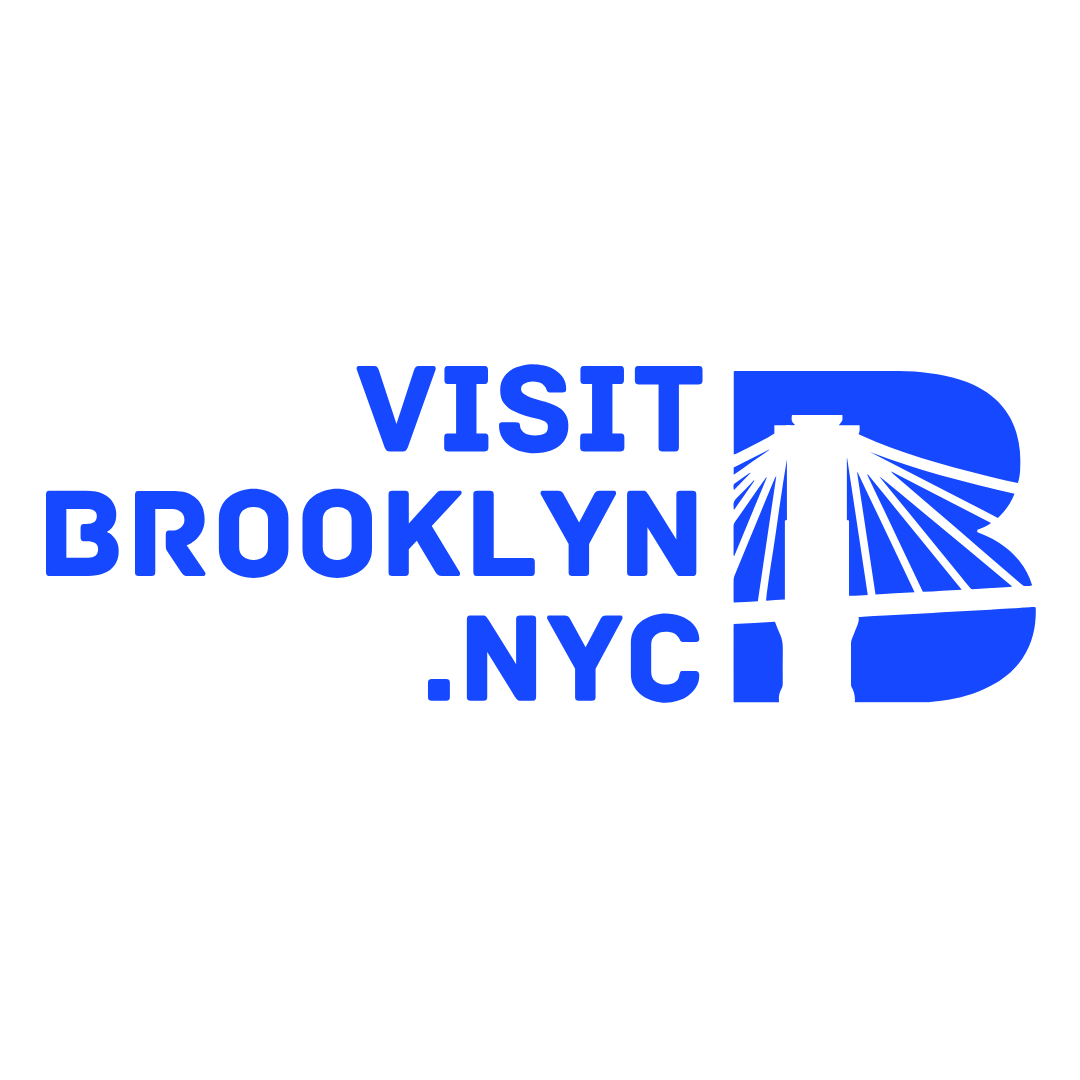 Blue and white Visit Brooklyn nyc logo