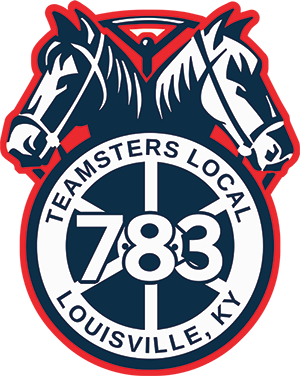 Teamsters Local 783 logo featuring two horses' heads and a blue circle with white text.