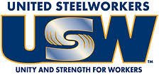 Logo of United Steelworkers (USW) with the tagline 'Unity and Strength for Workers'.