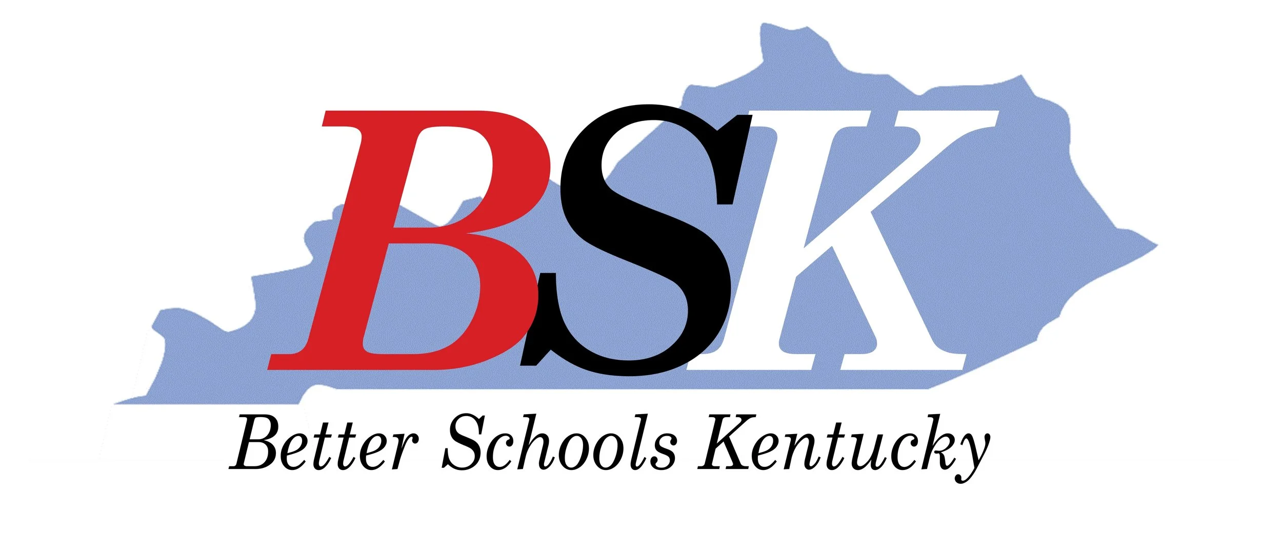 Logo of Better Schools Kentucky (BSK) with the shape of Kentucky in blue and the acronym BSK in red, black, and white letters, along with the text "Better Schools Kentucky" underneath.