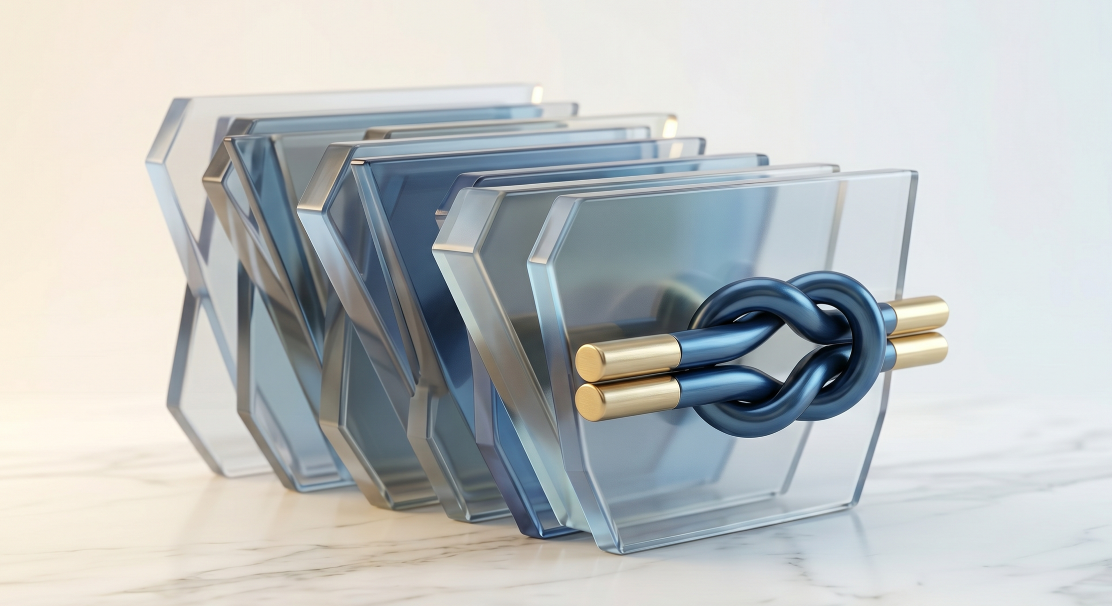 Birden fazla telefon ekranı, zincir ve kapı kolu ile düzenlenmiş. ekranlar mavi ve gümüş renklerinde, kapı kolu ise karışık renklerde, hepsi beyaz mermer yüzey üzerinde duruyor.