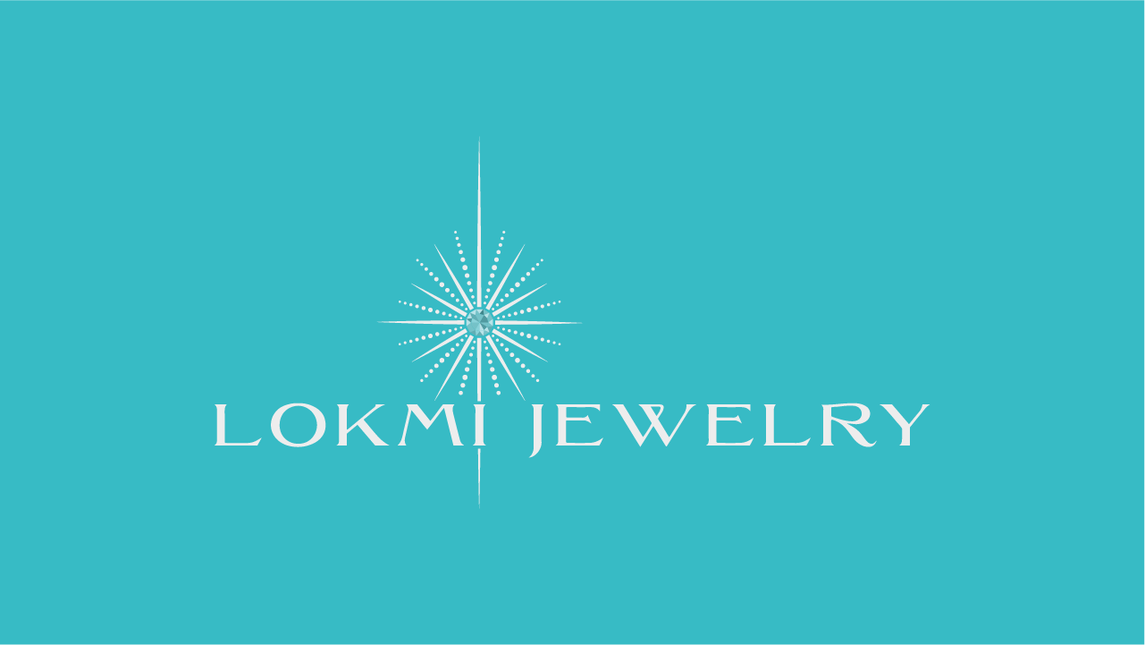 Logo for Lokmi Jewelry with a starburst design on a teal background.