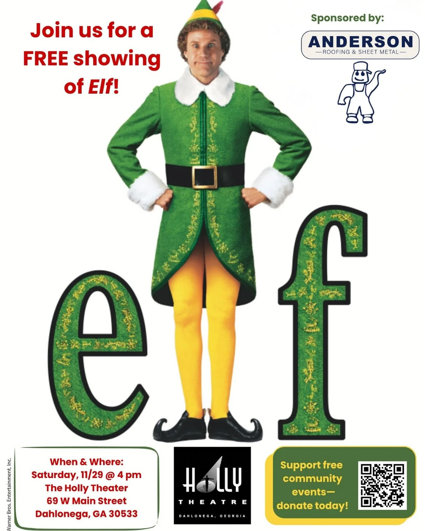 Santa?!?! I know him!!!!🎅🎅🎅

We are excited to be sponsoring a free community showing of Elf at the @hollydahlonega the Saturday after Thanksgiving! As part of our celebration of 50 Years, and in conjunction with @dahlonegachristmas - we are invit
