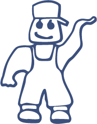 A simple line drawing of a clown with a hat, a big nose, and a smiling face, holding a smoking pipe.