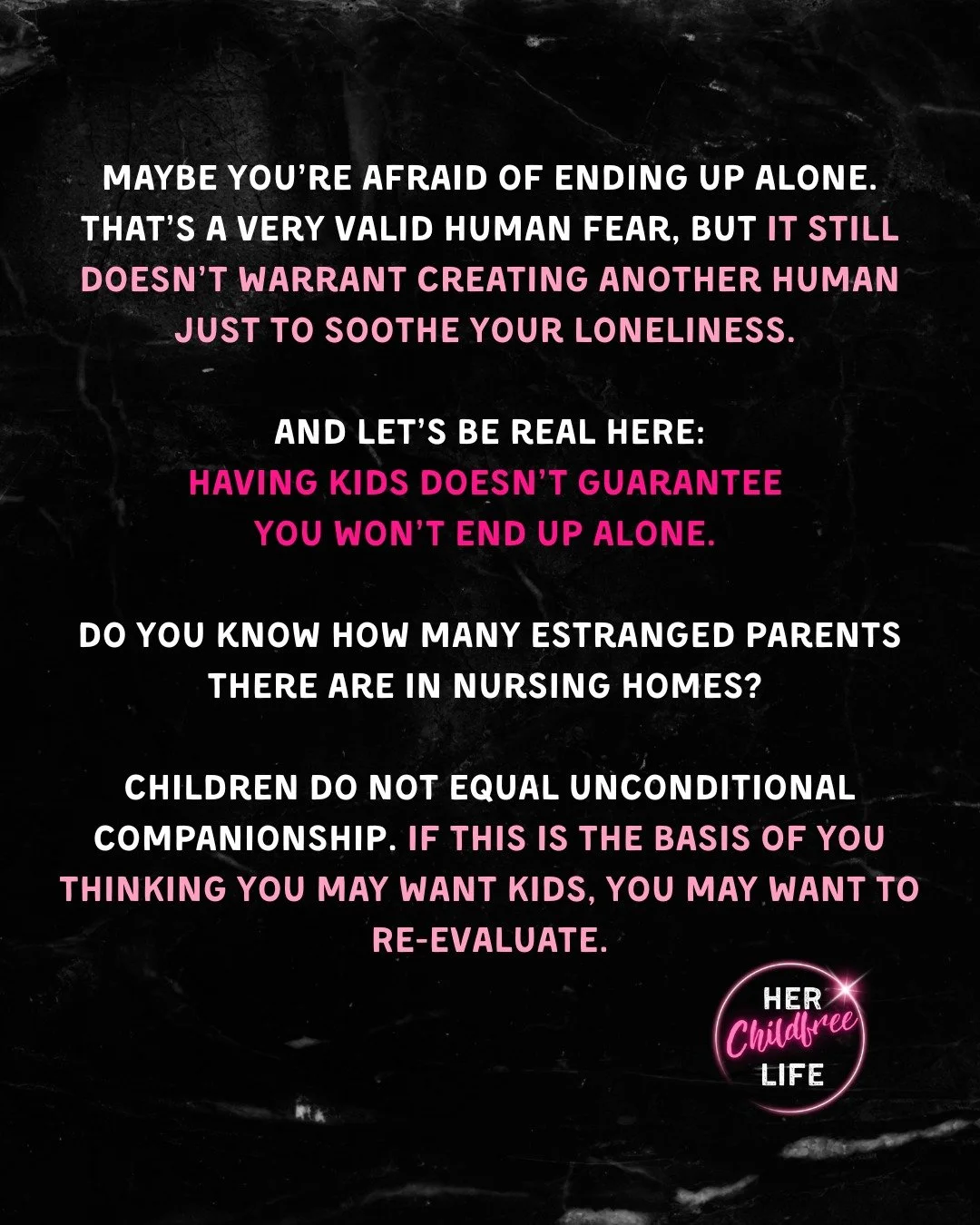 Fear of being alone is human. But creating another human to fix that fear isn&rsquo;t love&mdash;it&rsquo;s avoidance. 💭
Your life can be full, connected, and meaningful without children.
✨ Read more reflections like this at herchildfreelife.com