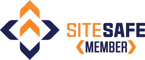 SITE SAFE MEMBER logo with geometric shapes and orange and navy blue colors.