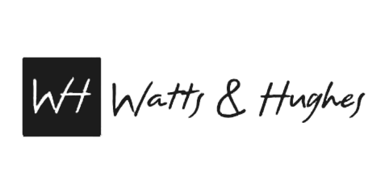 Logo with a black square containing the initials 'wH' in handwritten style and the text 'Watt & Hughes' written in cursive.
