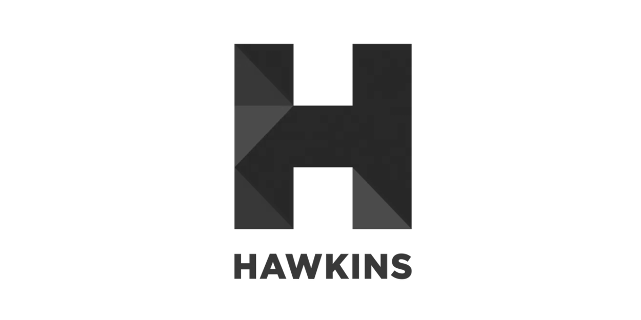 Black and white logo with a stylized letter H and the word Hawkins underneath.