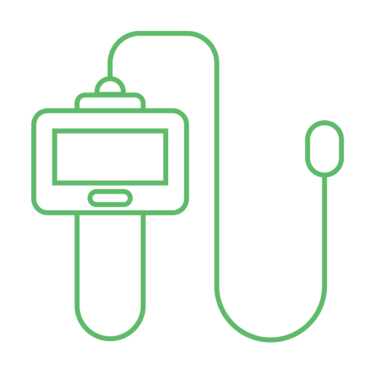 Grantham Group Green line drawing of two smartwatches on a black background.