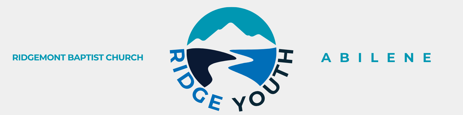 Logo for Ridgepoint Church in Abilene featuring a mountain, river, and bridge design with the church name and location.