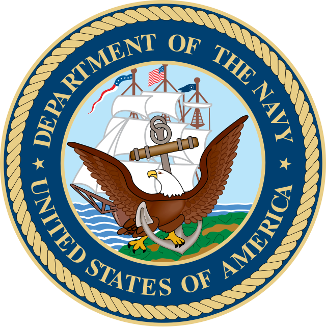 Seal of the United States Department of the Navy featuring an eagle holding an anchor and a ship in the background.