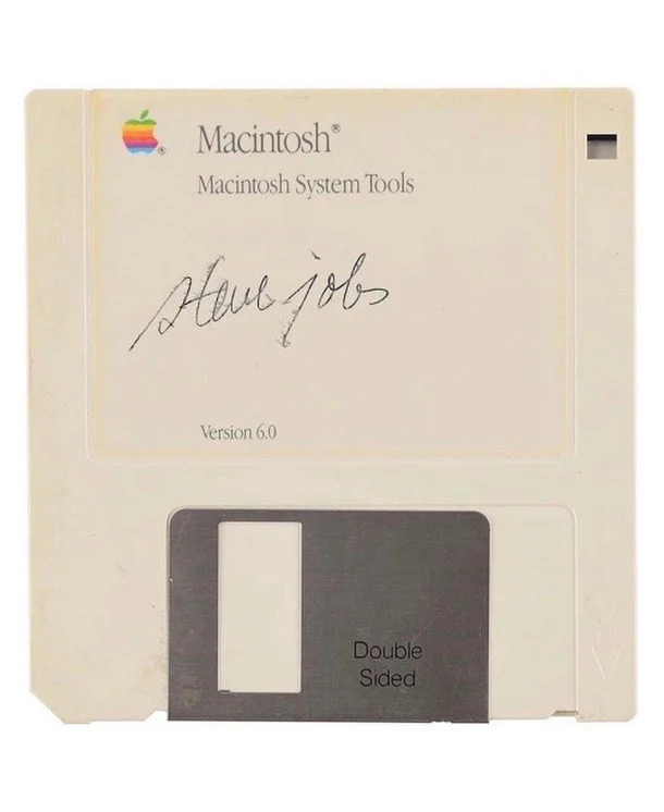 💾 digital archives— Macintosh System Tools Version 6.0 floppy disk from 1988, signed by Steve Jobs