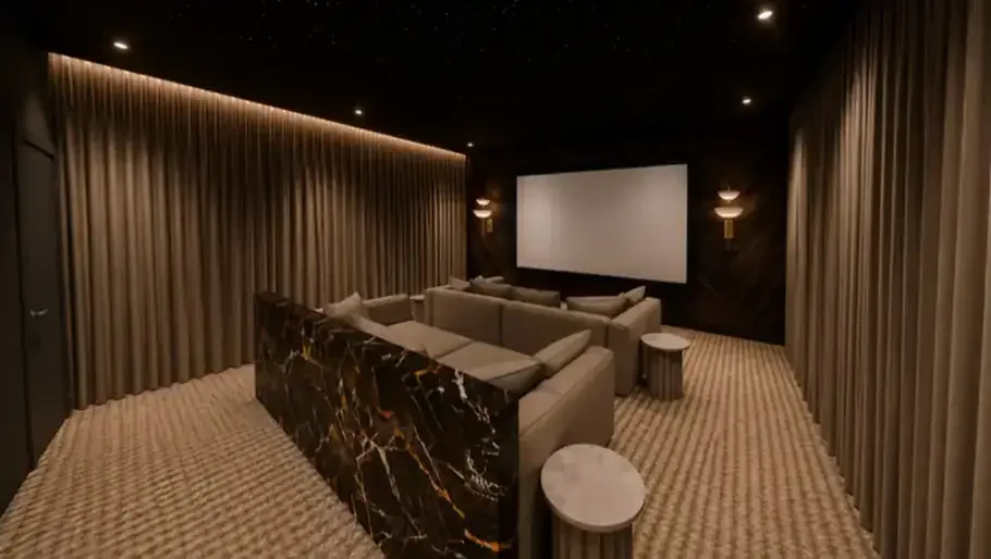 Luxury home theatre interior design in Surrey, BC by Rishika Pandey Design