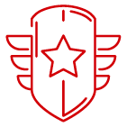A red shield emblem illustration with a star in the center.